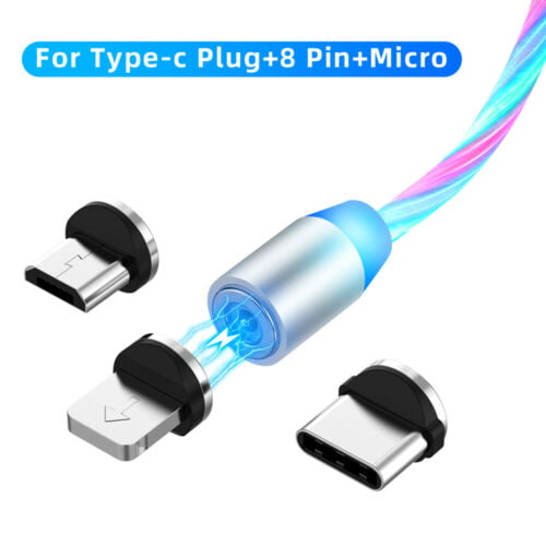 4FT 3 in 1 Flowing Light Charging Cable Fast Charging Cord for Phone 5S/6S/7S/8S/XR/XS/11 Pro Max Micro USB Type-c Led USB Charging Cable 